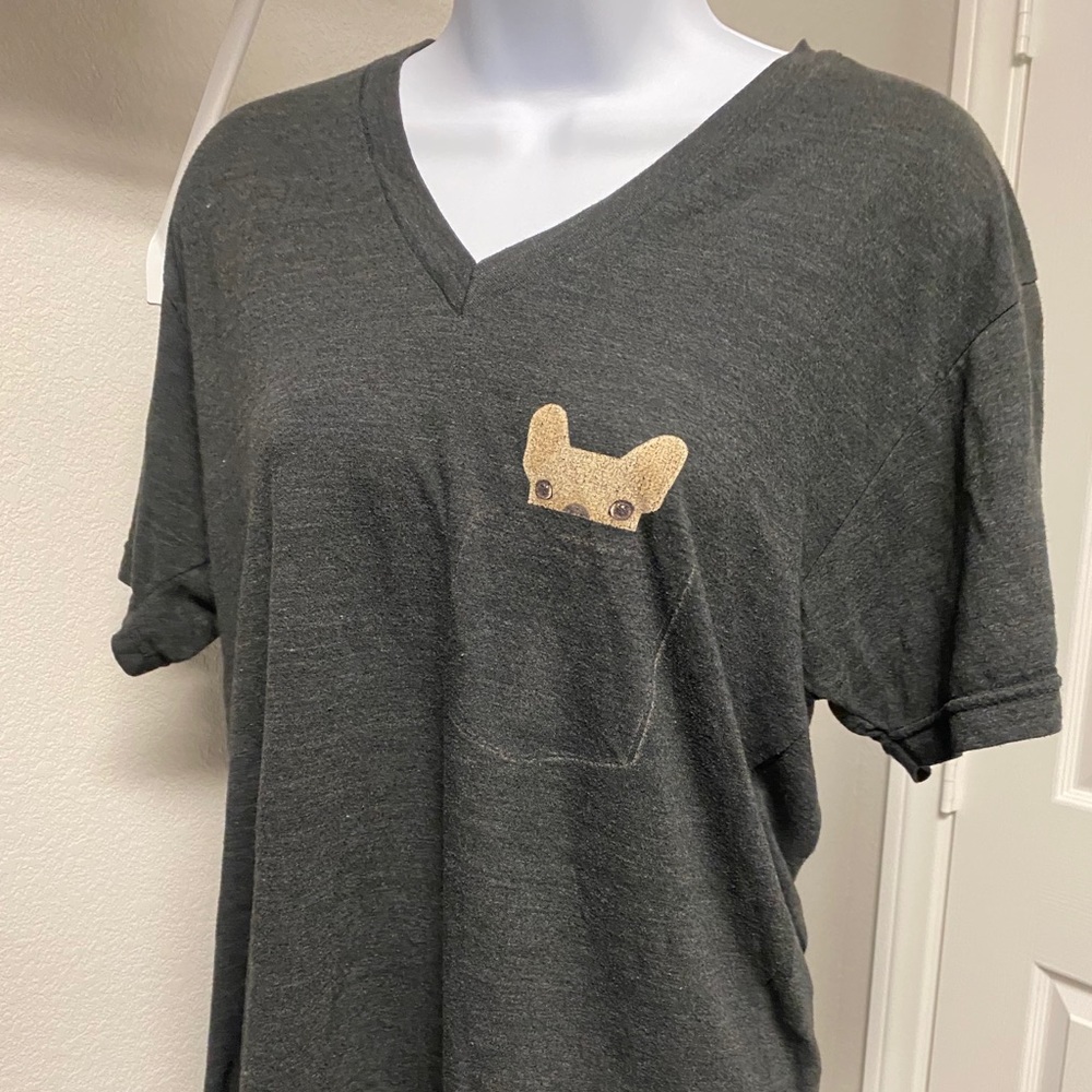 Frenchie dog in pocket cotton American Apparel tee